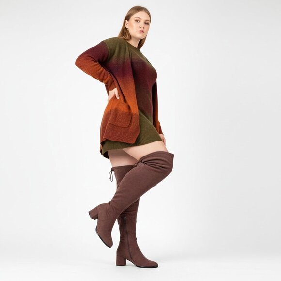 Women Coffee Faux Suede Chunky ​​Block Heel Round Toe Fall Side Zipper Boot - Picture 4 of 6